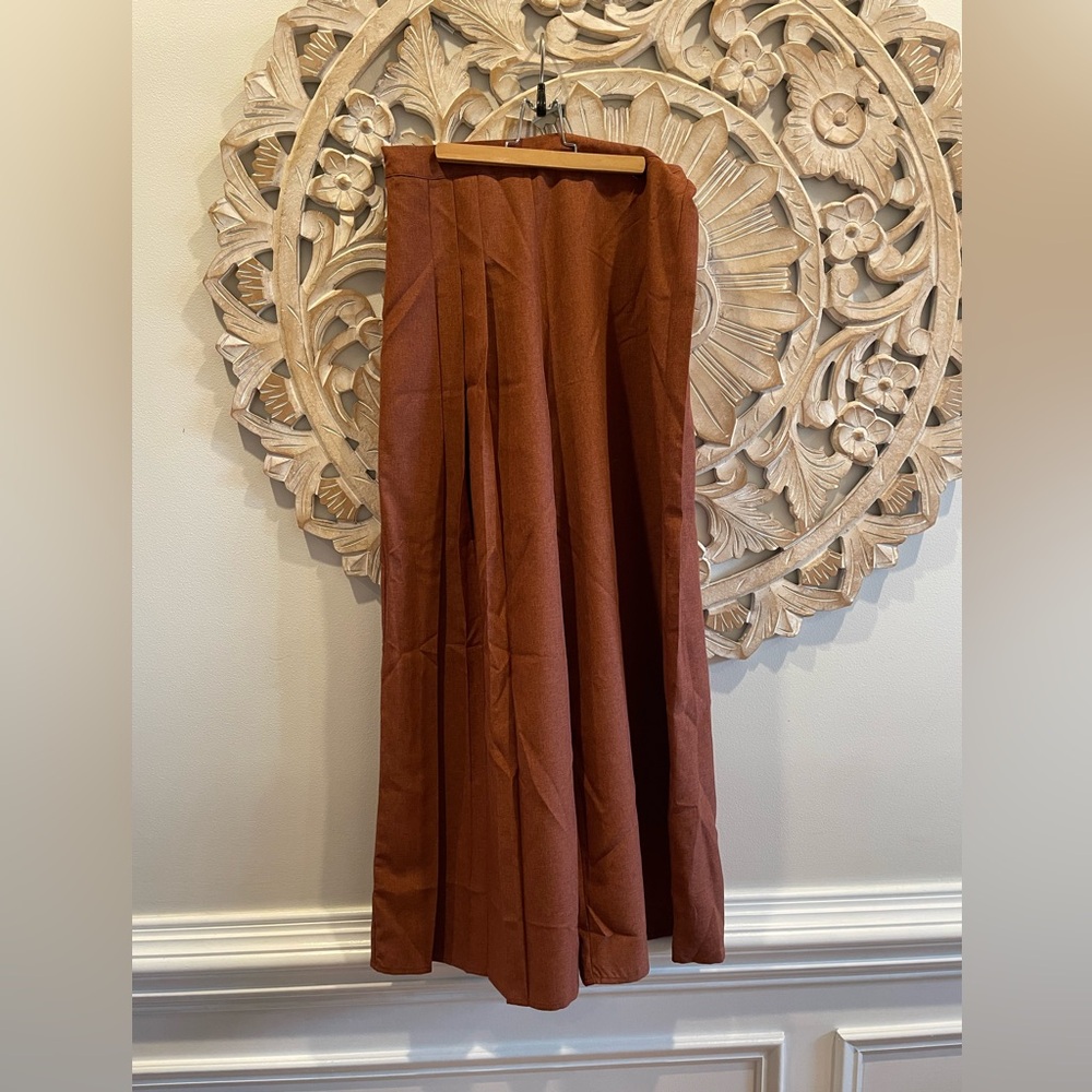 SHEIN Brown Wide Leg Pleated Trousers